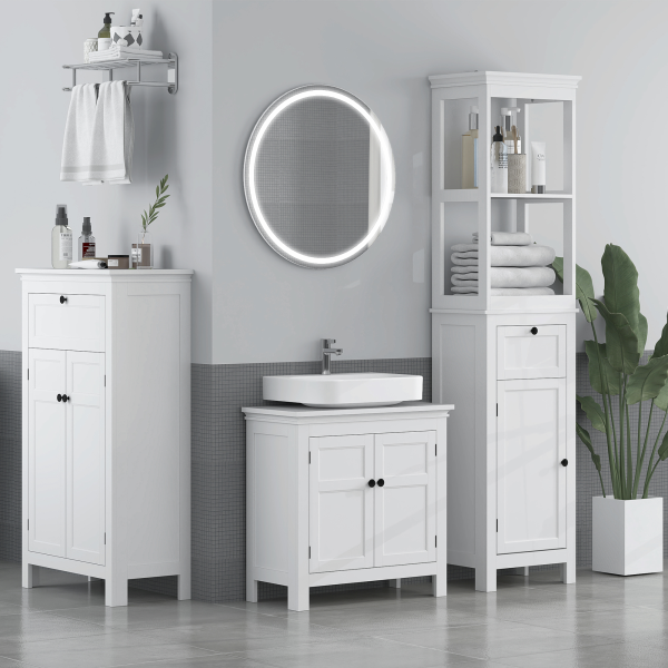 HOMCOM Slim Bathroom Storage Cabinet with Open Shelves and Drawer, White - Image 3