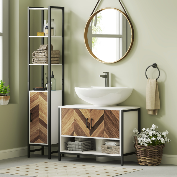 HOMCOM Bathroom Under Sink Cabinet for Basin with or without Pedestal Cream - Image 3