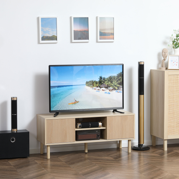 HOMCOM TV Stand Cabinet for TVs up to 50" with Sliding Doors, Natural - Image 3