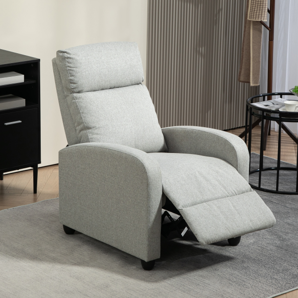 HOMCOM Linen Fabric Reclining Chair with Padded Seat, Light Grey - Image 3