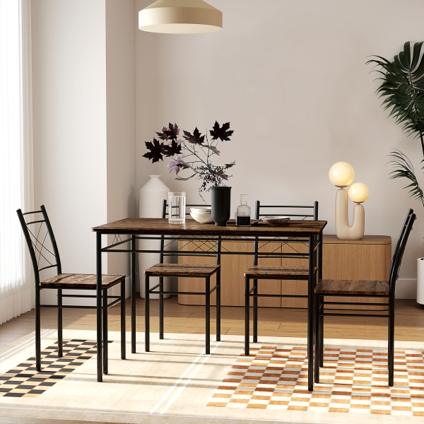HOMCOM 5 Piece Dining Table and Chairs Set, Space Saving, Oak - Image 3