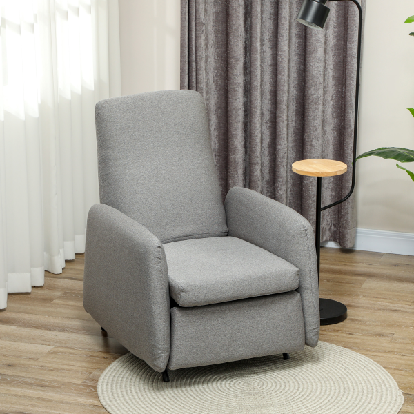 HOMCOM Push Back Recliner Chair Fabric Reclining Armchair for Bedroom Grey - Image 3