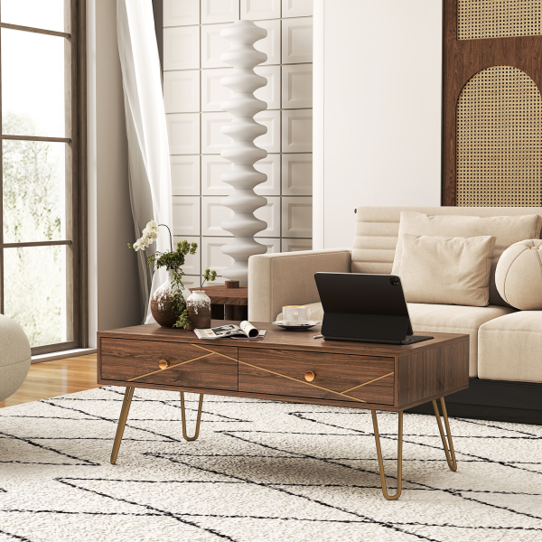 HOMCOM Coffee Table with Drawers, Living Room Table with Steel Base - Image 3