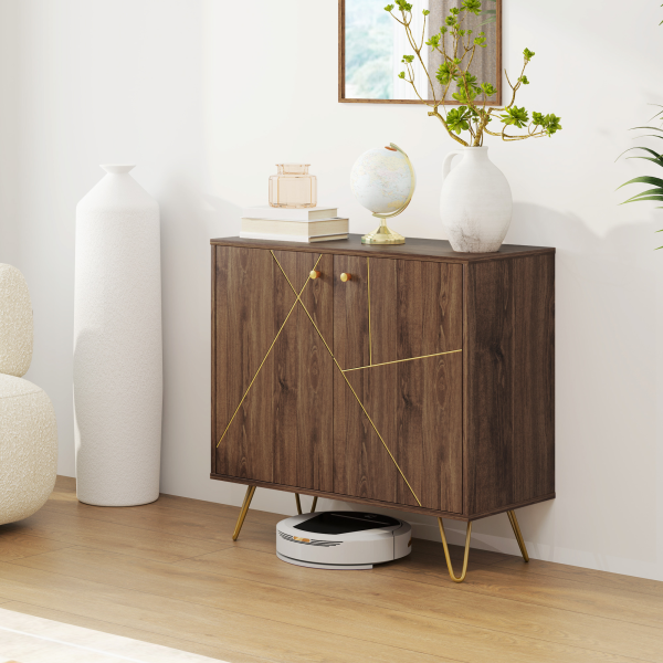 HOMCOM Sideboard Storage Cabinet with Luxurious Steel Lines Steel Legs Brown - Image 3
