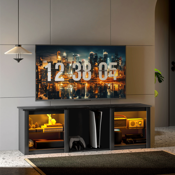 HOMCOM 160cm TV Unit w/ LED Lights for 65" TV Modern TV Stand Cabinet Black - Image 3