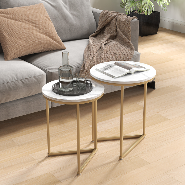 HOMCOM Nesting Coffee Table Set of 2 with Metal Frame, Gold Tone - Image 3