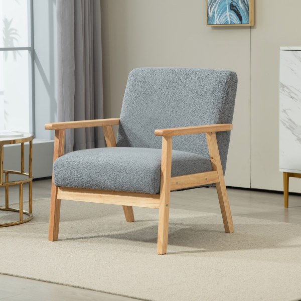 HOMCOM Accent Chair with Wood Frame Wide Seat Cashmere Armchair Grey - Image 2