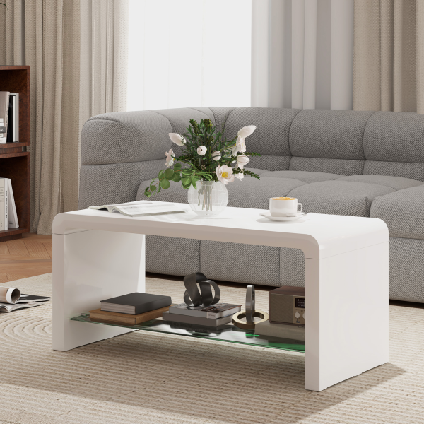 HOMCOM High Gloss Storage Coffee Table, Centre Table for Living Room, White - Image 3