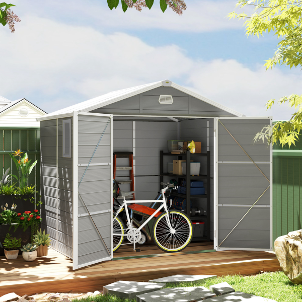 Outsunny 8 x 6ft Garden Shed Storage w/ Foundation Kit, Vents, Light Grey - Image 3