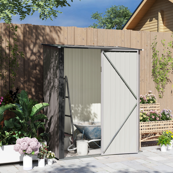 Outsunny Outdoor Storage Shed w/ Lockable Door for Garden, Light Grey - Image 3
