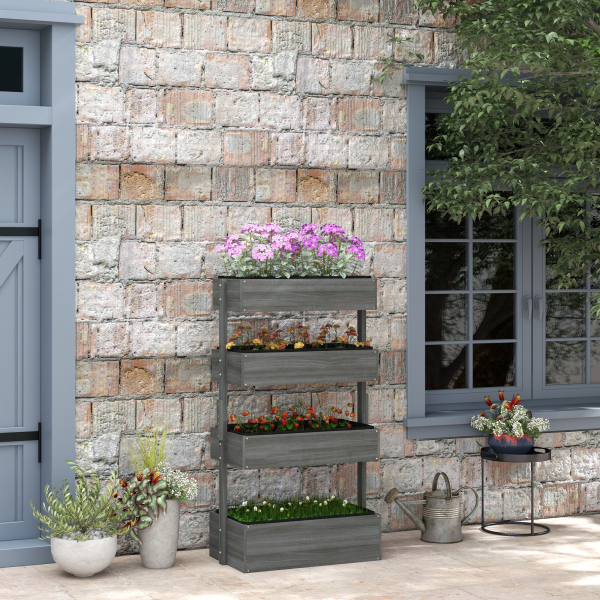 Outsunny Raised Garden Bed Wooden Plant Stand Grey - Image 3