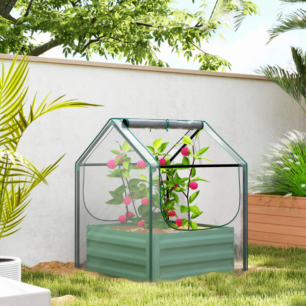 Outsunny Raised Garden Bed Planter Box with Greenhouse, Clear and Green - Image 3