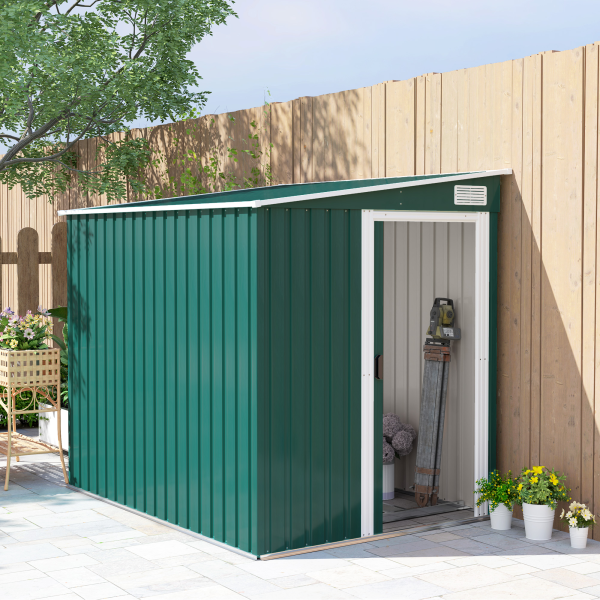 Outsunny 7 x 5FT Garden Shed w/ Foundation Lean to Metal Tool Shed Green - Image 3