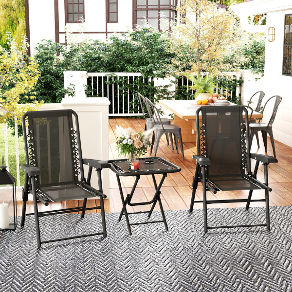 Outsunny 3 Pieces Folding Garden Bistro Set with Cup Holders, Black - Image 3