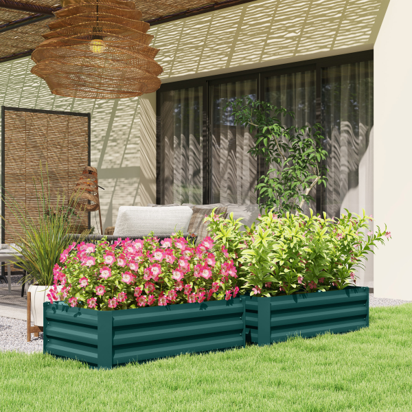 Outsunny Set of 2 Galvanised Raised Garden Bed, Green - Image 3