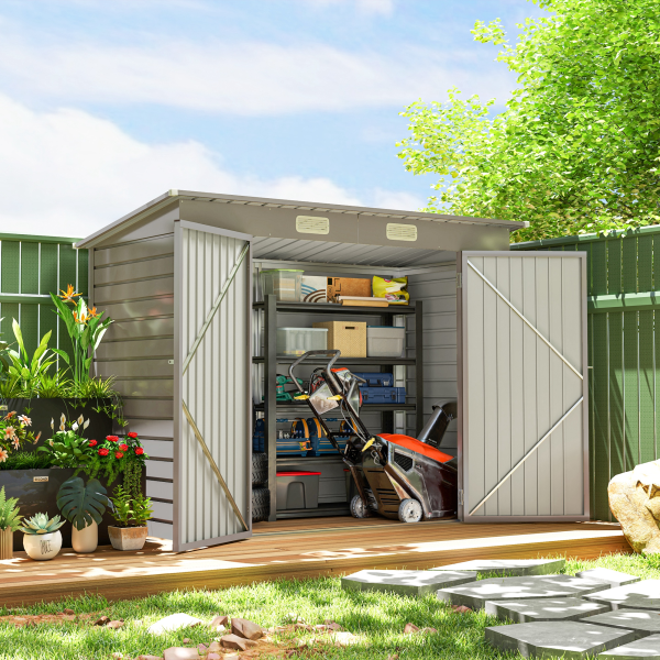 Outsunny 8 x 4FT Metal Garden Storage Shed with Double Doors, Light Grey - Image 3