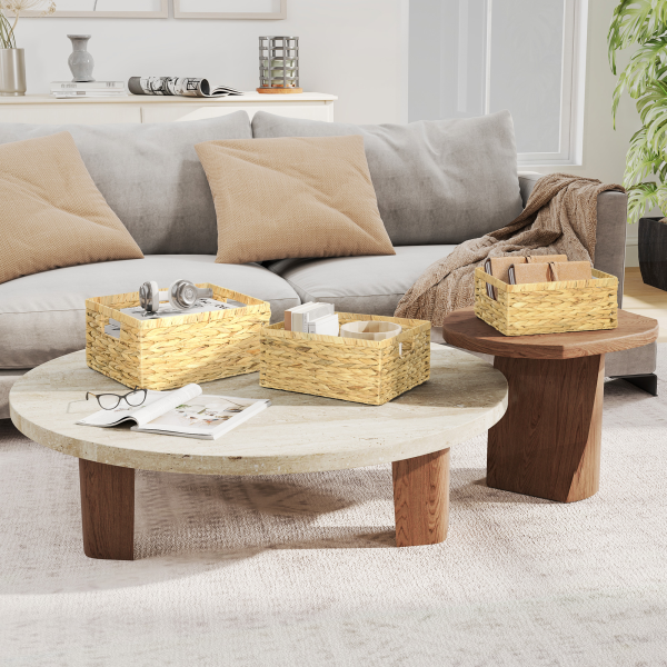 HOMCOM Set of 3 Wicker Storage Baskets, Woven Baskets with Handles, Natural - Image 3