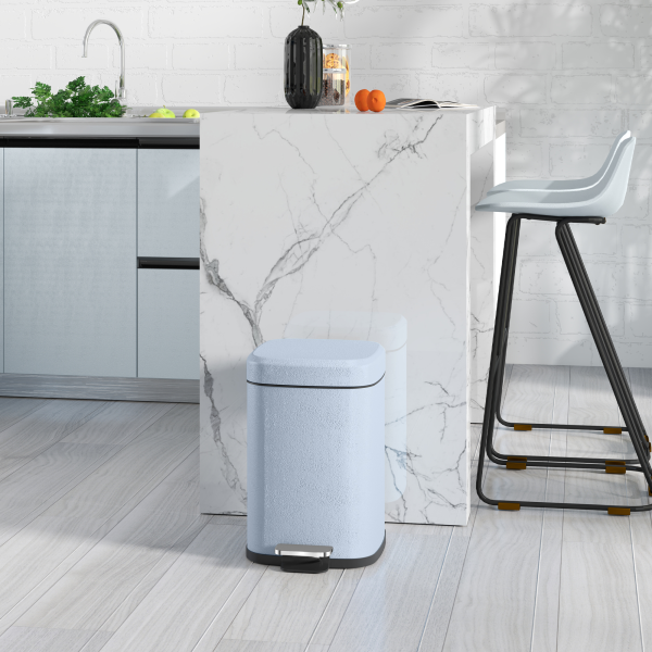 HOMCOM 12L Kitchen Pedal Bin, Metal Rubbish Bin with Soft-close Lid, Light Blue - Image 3