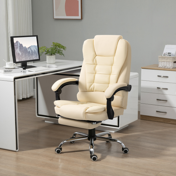 HOMCOM Executive Office Chair, Recliner Computer Chair with Footrest, Cream - Image 3