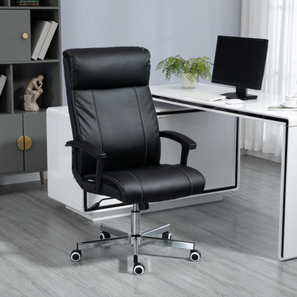 Vinsetto Massage Office Chair PU Leather Computer Chair w/ Tilt Function Black - Image 3