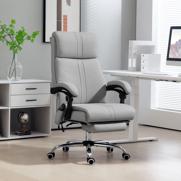 Vinsetto PU Vibration Massage Office Chair with Heat, Footrest, Light Grey - Image 3