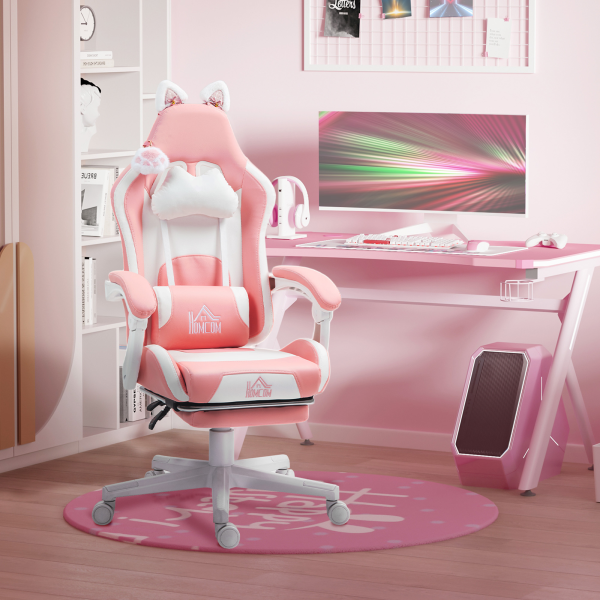 HOMCOM Gaming Chair with Footrest, Reclining Computer Chair, Pink - Image 3