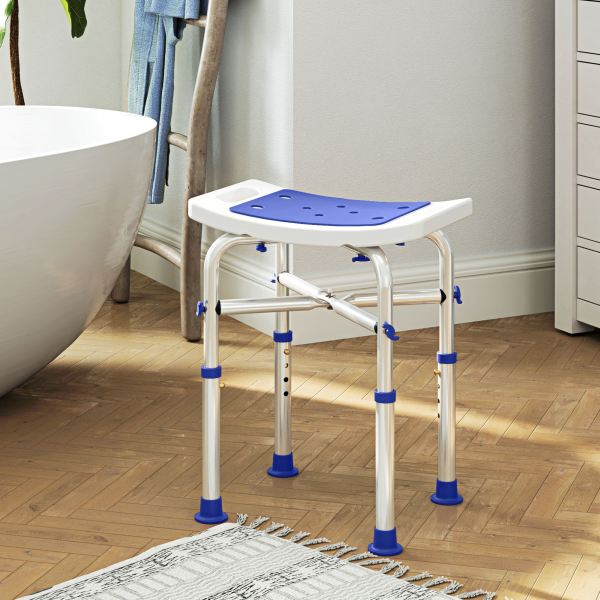 HOMCOM Adjustable Shower Stool with Foot Pads for Elderly Disabled Purple - Image 3