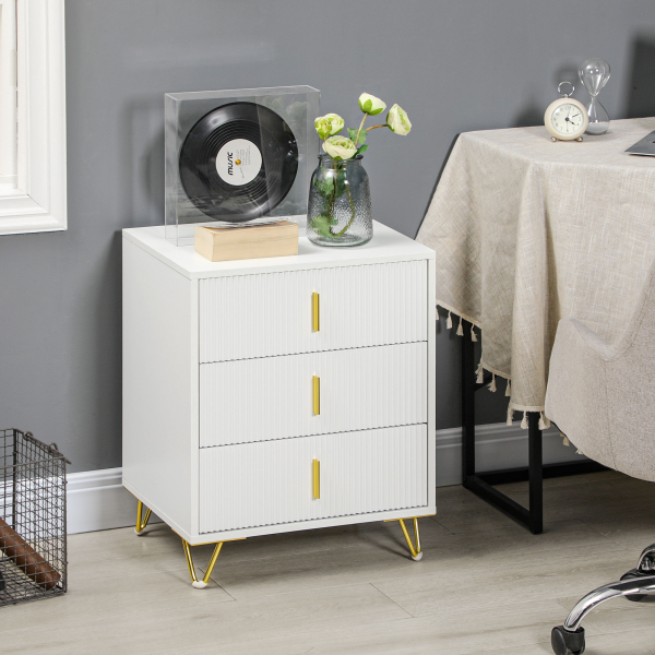 HOMCOM 3 Drawer Dresser, Chest of Drawers Storage Cabinet, White - Image 2