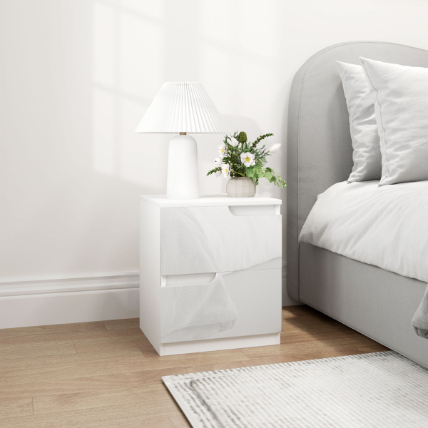 HOMCOM Modern Bedside Table with 2 Drawers for Bedroom, Living Room, White - Image 2