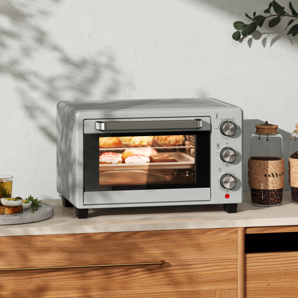 HOMCOM Mini Oven 21L Electric Grill w/ Adjustable Temp 1400W, Silver Tone - Image 3