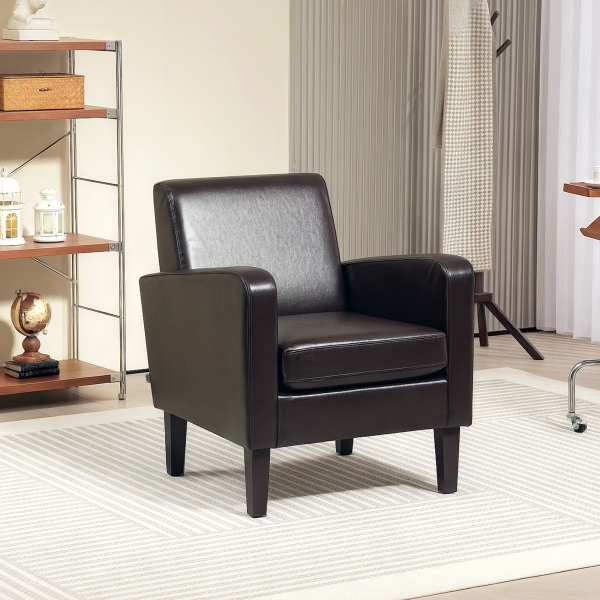 HOMCOM Armchair Accent Chair with Eucalyptus Wood Legs for Bedroom Brown - Image 2