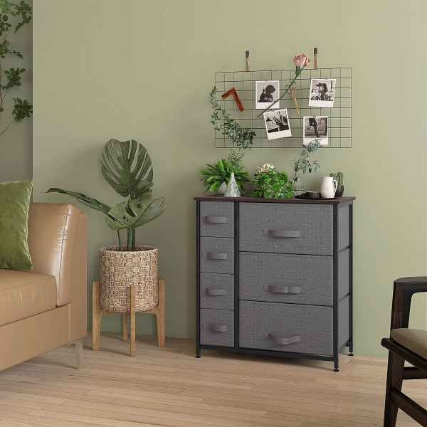 HOMCOM Chest of Drawers with 7 Dresser Drawers for Home Bedroom, Dark Grey - Image 2