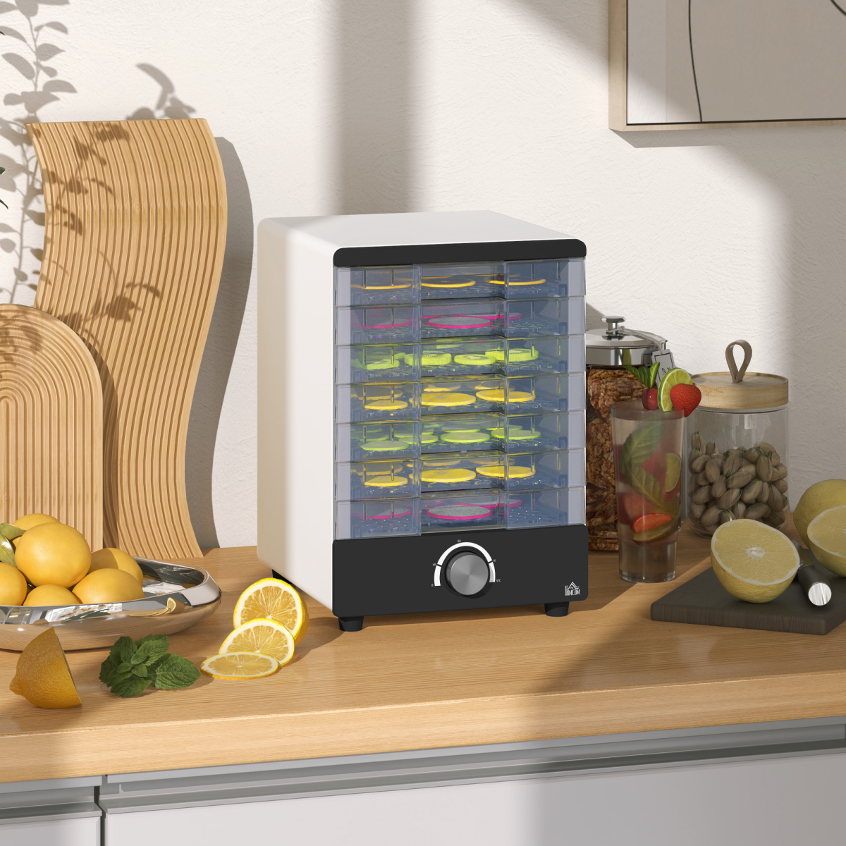 HOMCOM Food Dehydrator with 7 Stainless Steel Tray, for Fruit, Meat, White - Image 3