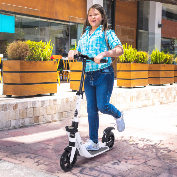 HOMCOM Folding Kick Scooter Teens Adult Ride On Adjustable 2 Big Wheels White - Image 3
