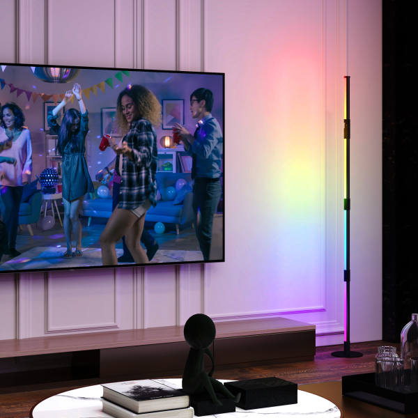 HOMCOM LED Floor Lamp, Corner Floor Lamp with App & Remote Control Dark Grey - Image 3