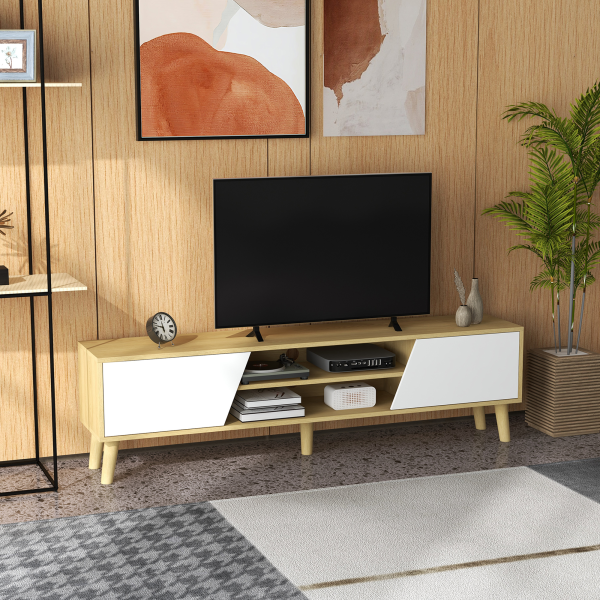 HOMCOM TV Unit Cabinet for TVs up to 65", TV Stand with Shelves, Oak - Image 2