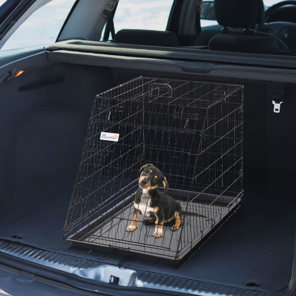 Pawhut Trapeze Collapsible Dog Pet Travel Box Cage Removable Tray 93Lx58Wx65H cm - Image 2