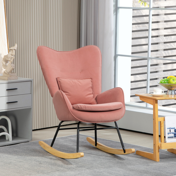 HOMCOM Velvet Rocking Chair with Lumbar Pillow for Living Room Bedroom - Image 2