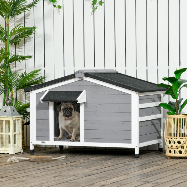 PawHut Wooden Dog Kennel for Outside 97L x 72W x 65Hcm, Grey - Image 3