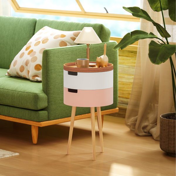 HOMCOM 3-Tier Round Side Table with Storage, Wood Legs, Multicolour - Image 2