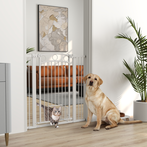 PawHut Stair Gate with Cat Door, Adjustable Width, 76-104cm and 106cm Tall - Image 3