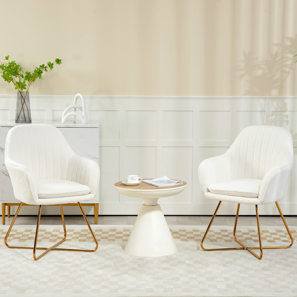 HOMCOM Accent Chair Set of 2, Cashmere Armchair with Steel Legs, Cream White - Image 2