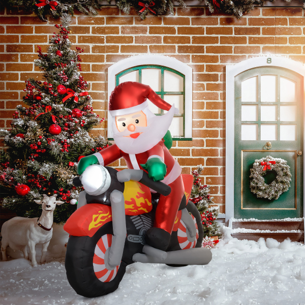 Outsunny 5.6FT Christmas Blow Up Santa Claus Riding Motorcycle w/ LED Lights - Image 2