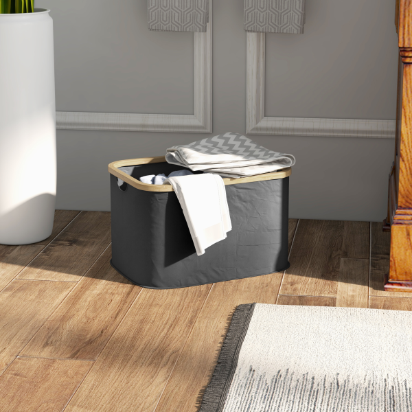 HOMCOM 36L Collapsible Laundry Hamper, Washing Basket for Bathroom, Black - Image 2