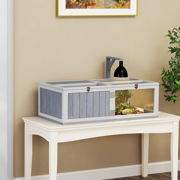 PawHut Wooden Tortoise House with Lamp Holder, Clear Observation Windows - Image 3