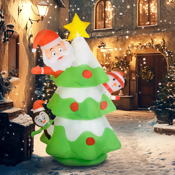 Outsunny 8ft Christmas Blow Up Christmas Tree with Santa Claus for Outdoor - Image 2