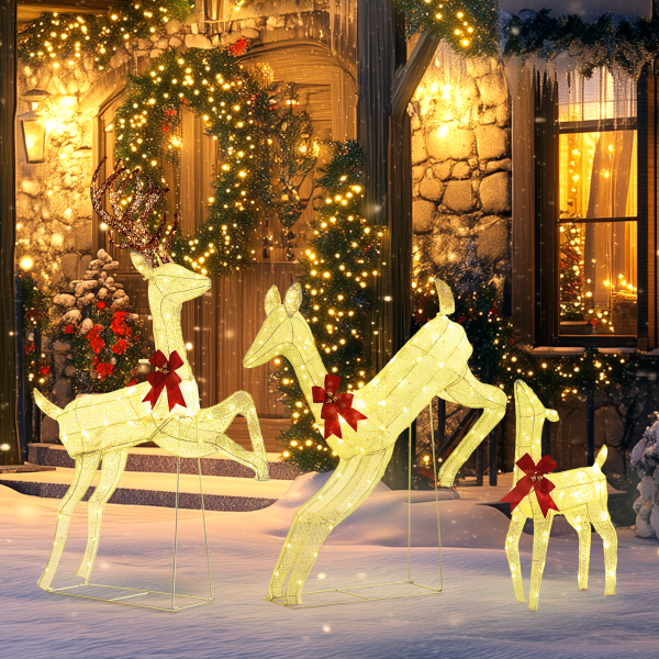 Outsunny 3-Piece 300 LED Light Lighted Christmas Reindeer Family Decoration - Image 2