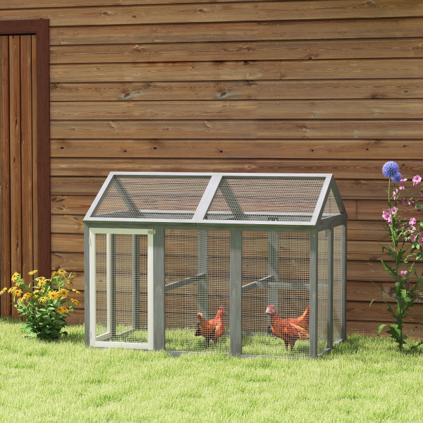 PawHut Chicken Run, Wooden Chicken Coop w/ Combinable Design - Grey - Image 3
