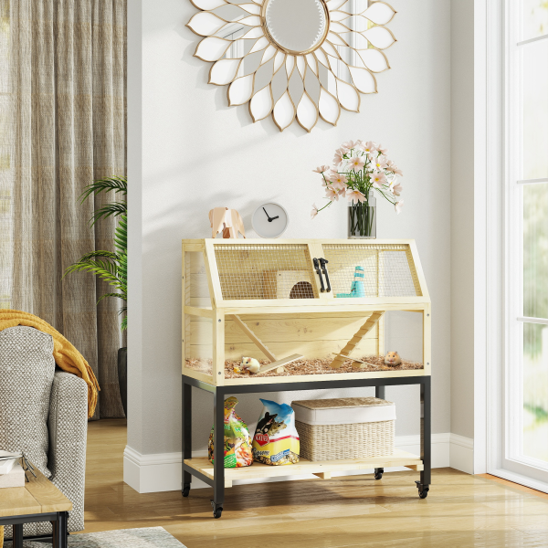 PawHut Wooden Hamster Cage with Storage Shelf - Image 3