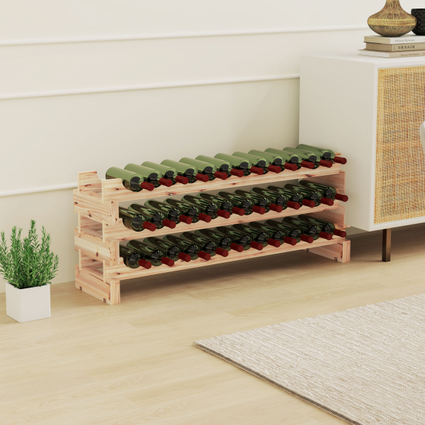 HOMCOM 36 Bottle Shelf Wine Rack Holder Standing Holds Storage Fir Wood Cellar - Image 3